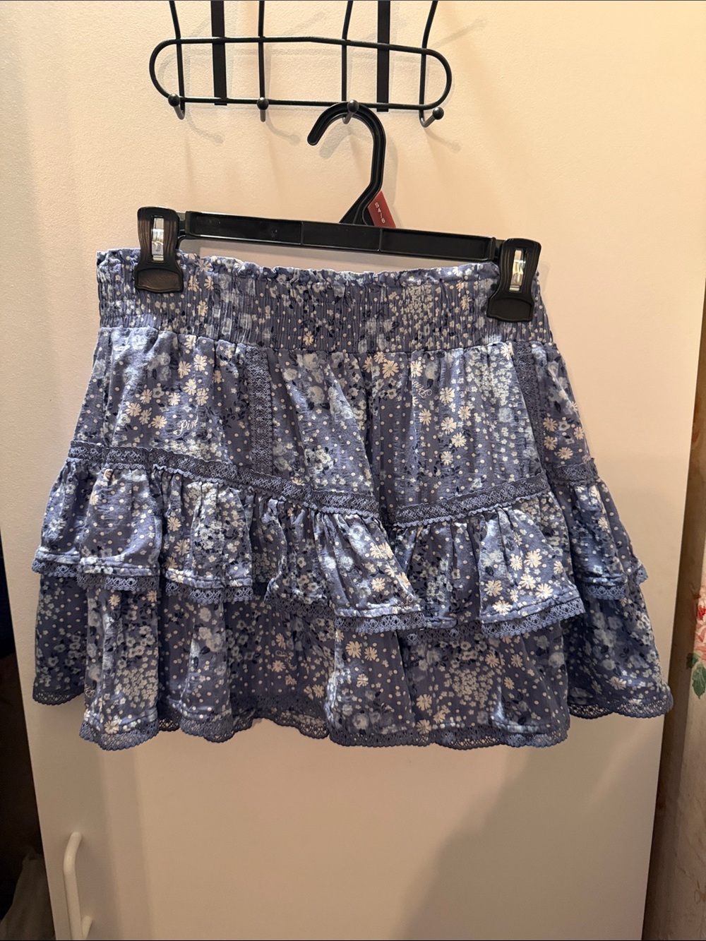 PINK Victoria's Secret Blue Floral Ruffle Tiered Mini Skirt